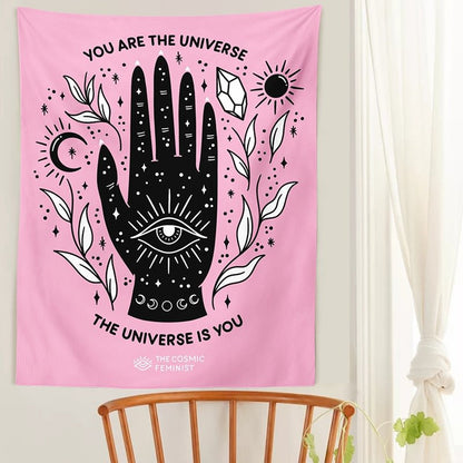 Magic Hand Pink Tapestry fairycore moon phases mystery sun moon