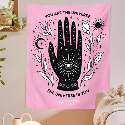 Magic Hand Pink Tapestry fairycore moon phases mystery sun moon