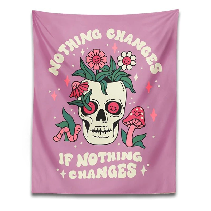 Nothing Changes Skull Tapestry fairycore moon phases mystery sun moon