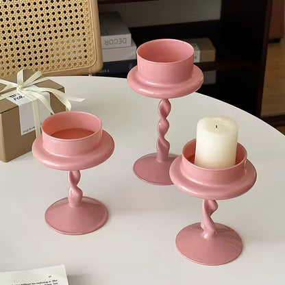 Pink Swirl Glass Candle Holder