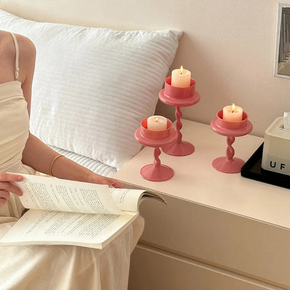 Pink Swirl Glass Candle Holder