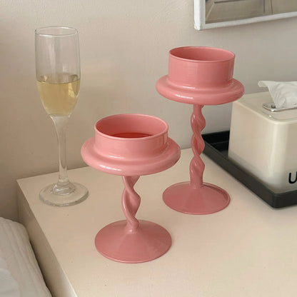 Pink Swirl Glass Candle Holder