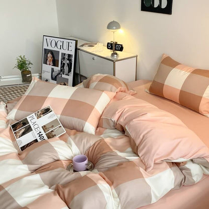 Large Plaid Print Bedding Set bed sheet bedsheets korean bedding pastel bedding