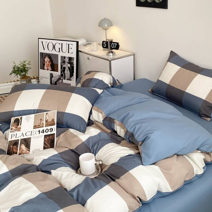 Large Plaid Print Bedding Set bed sheet bedsheets korean bedding pastel bedding