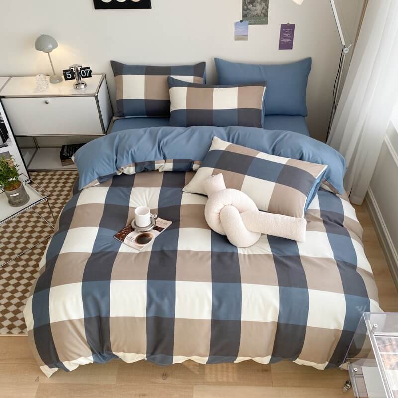 Large Plaid Print Bedding Set bed sheet bedsheets korean bedding pastel bedding