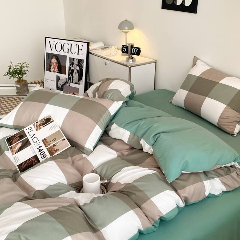 Large Plaid Print Bedding Set bed sheet bedsheets korean bedding pastel bedding