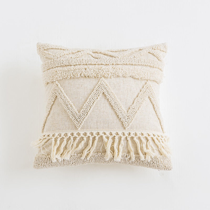 Beige Boho Tufted Cushion Cover fringe SUB CATEGORY_Cushion Covers tassels