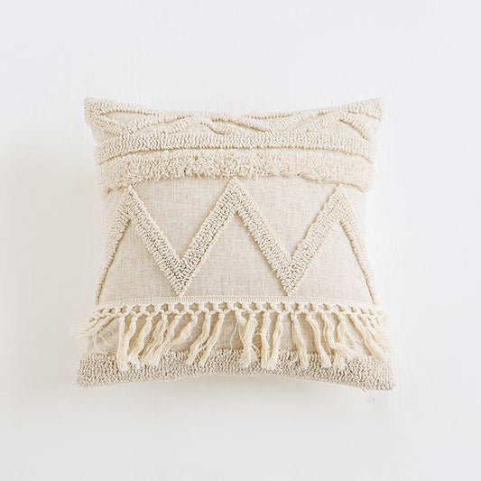 Beige Boho Tufted Cushion Cover fringe SUB CATEGORY_Cushion Covers tassels