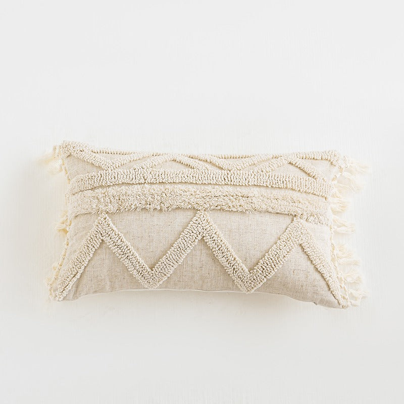 Beige Boho Tufted Cushion Cover fringe SUB CATEGORY_Cushion Covers tassels