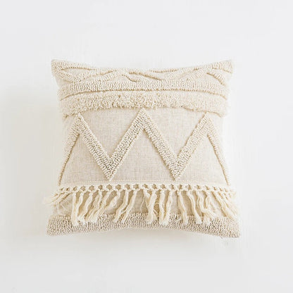 Beige Boho Tufted Cushion Cover fringe SUB CATEGORY_Cushion Covers tassels