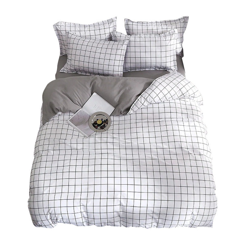 Plain Grid Bedding Set AESTHETIC_Indie bed sheet bedsheets grey grid SUB CATEGORY_Bedding Sets