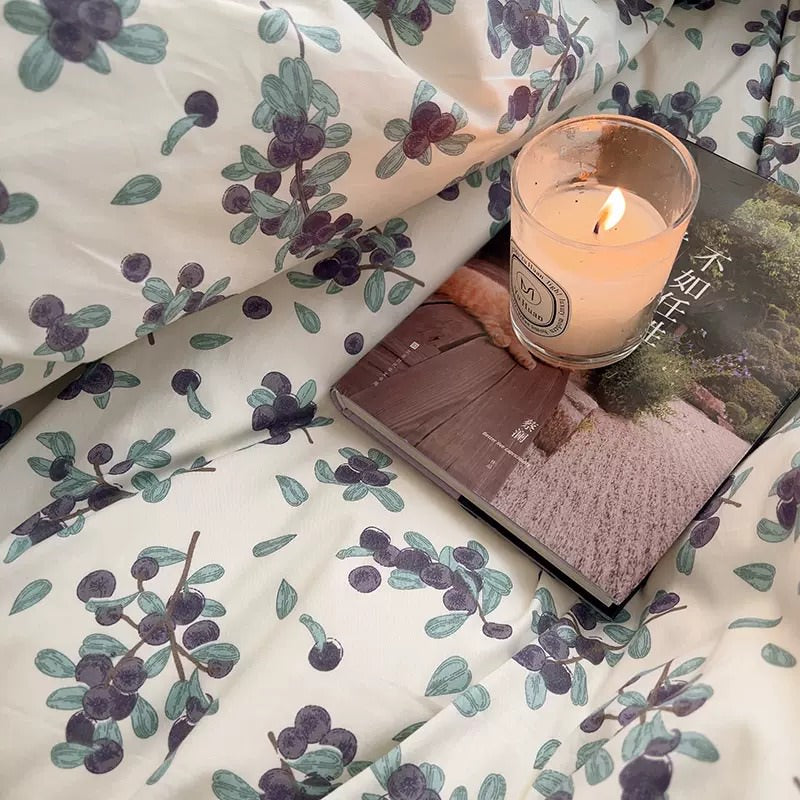 Plum Tree Print Bedding Set bed sheet bedsheets coquette cottagecore