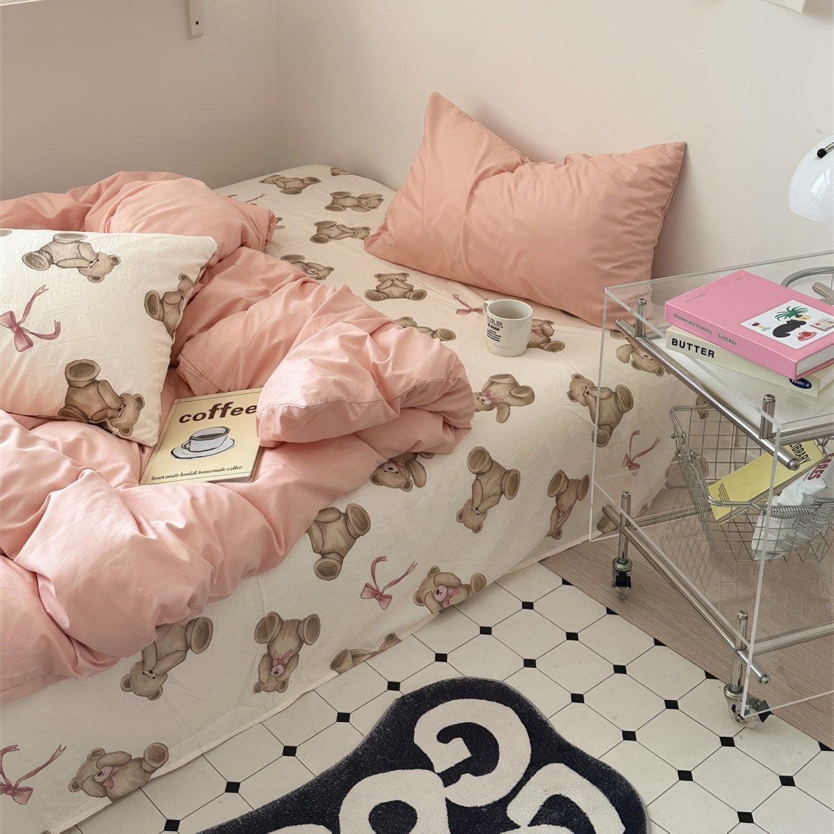 Plush Bears Print Soft Girl Bedding Set