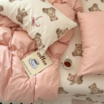 Plush Bears Print Soft Girl Bedding Set