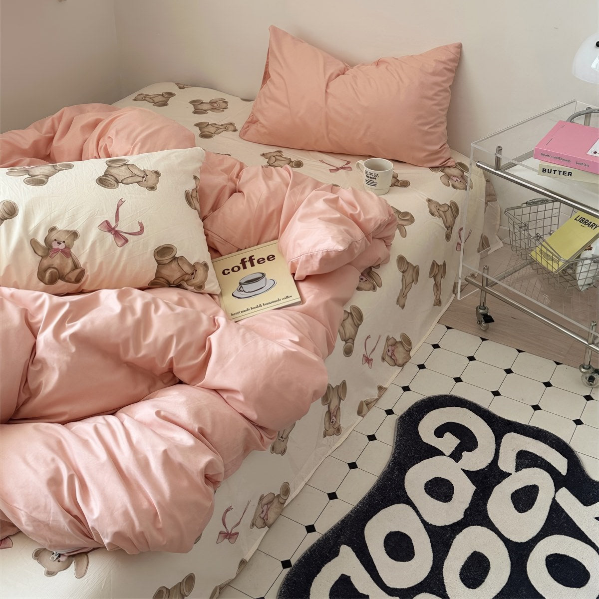 Plush Bears Print Soft Girl Bedding Set