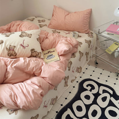 Plush Bears Print Soft Girl Bedding Set