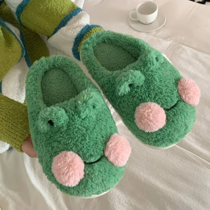 Cute Cartoon Frog Plush Slippers