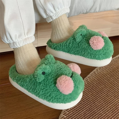 Cute Cartoon Frog Plush Slippers