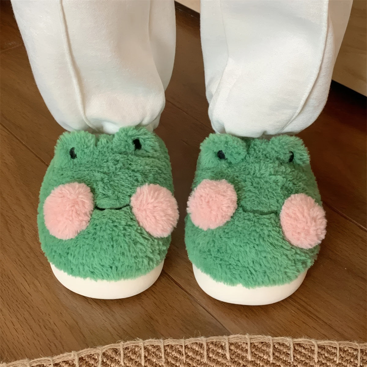 Cute Cartoon Frog Plush Slippers