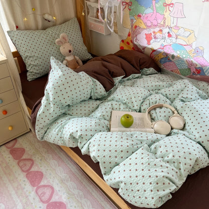 Mint Green Brown Polka Dot Bedding Set