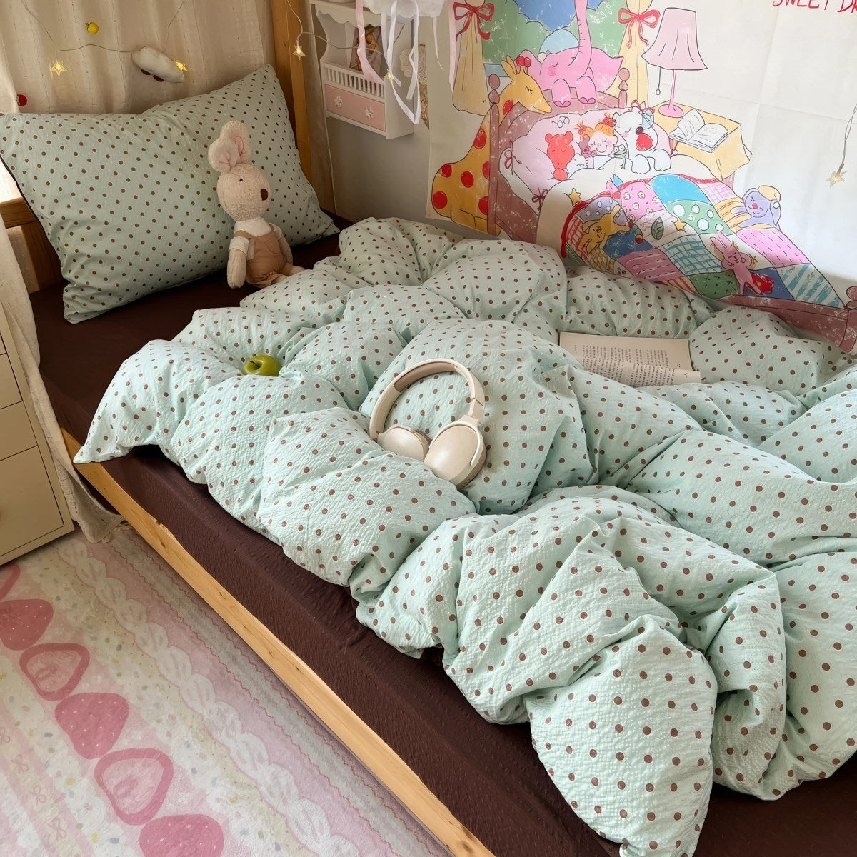 Mint Green Brown Polka Dot Bedding Set