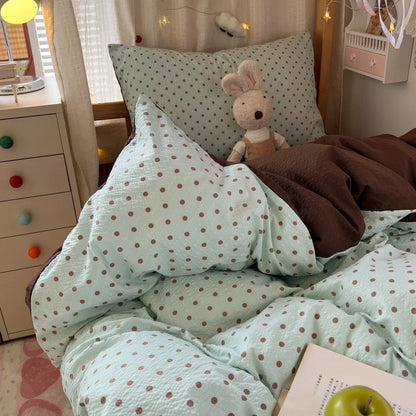 Mint Green Brown Polka Dot Bedding Set