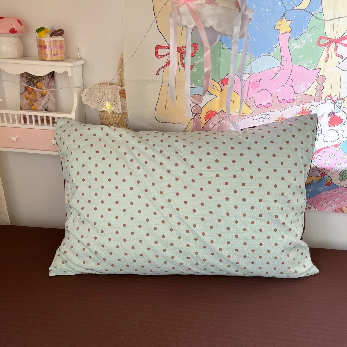 Mint Green Brown Polka Dot Bedding Set