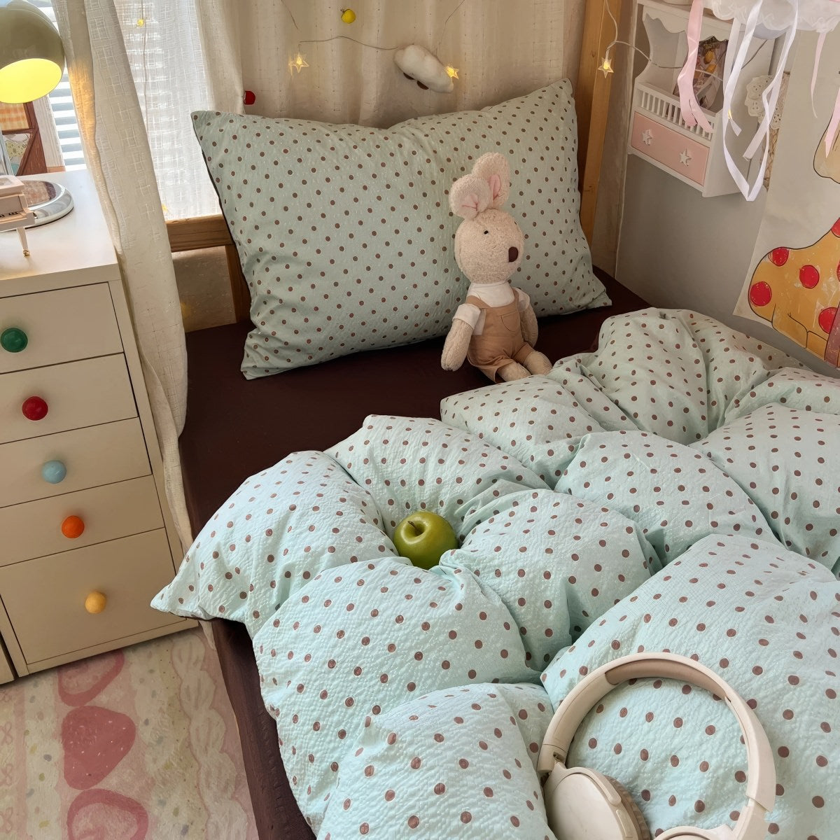 Mint Green Brown Polka Dot Bedding Set
