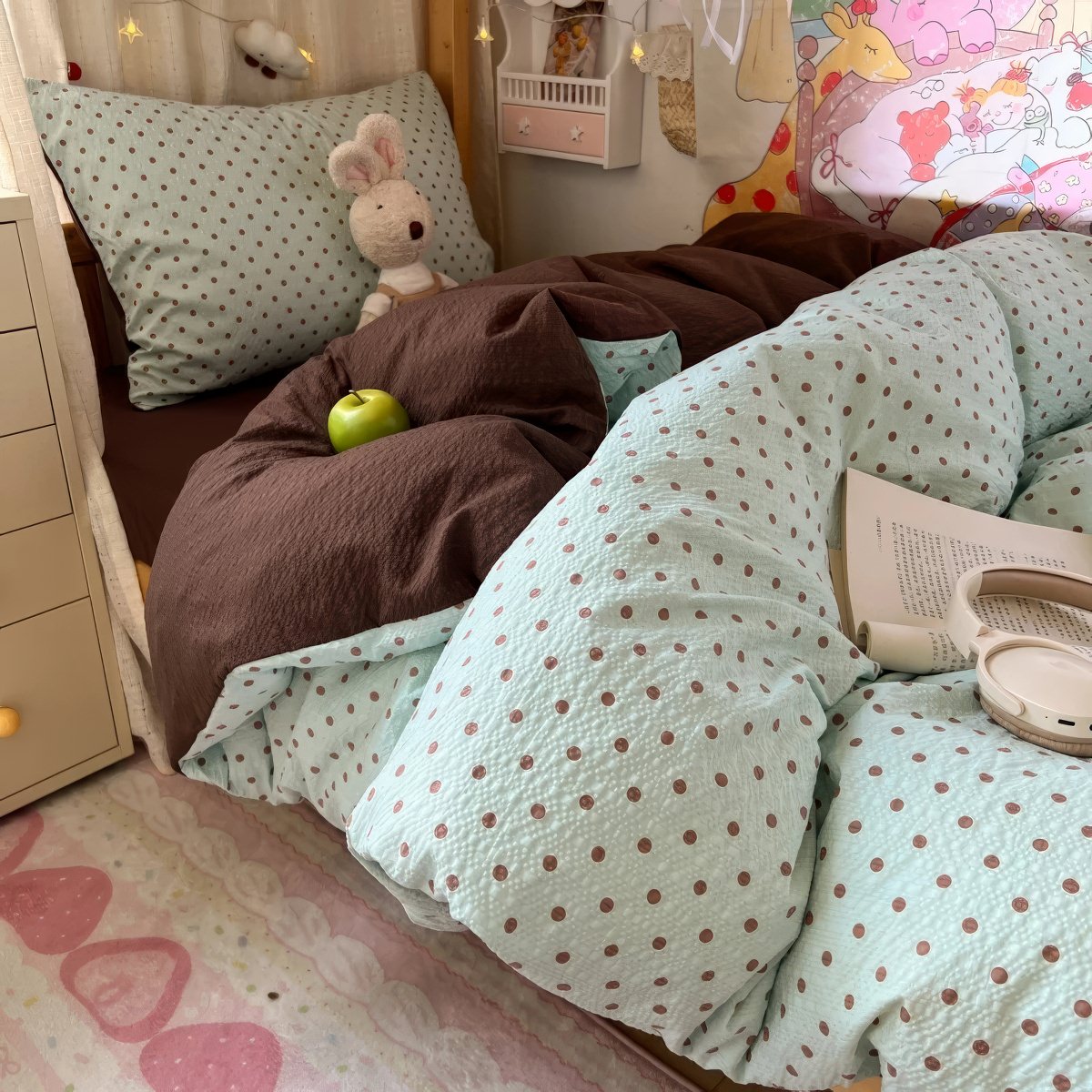 Mint Green Brown Polka Dot Bedding Set