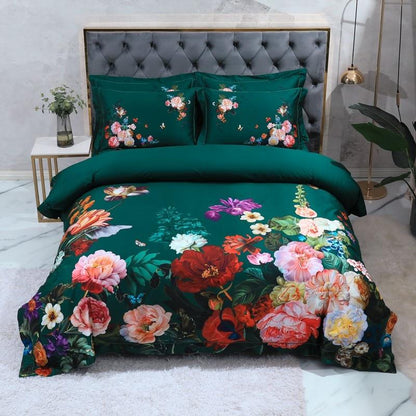 Aida Green Luxury Floral Egyptian Cotton Bedding Set