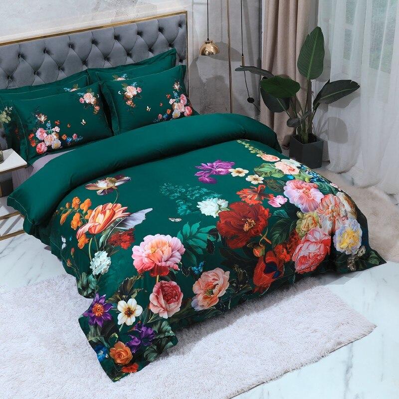 Aida Green Luxury Floral Egyptian Cotton Bedding Set
