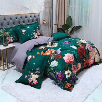 Aida Green Luxury Floral Egyptian Cotton Bedding Set