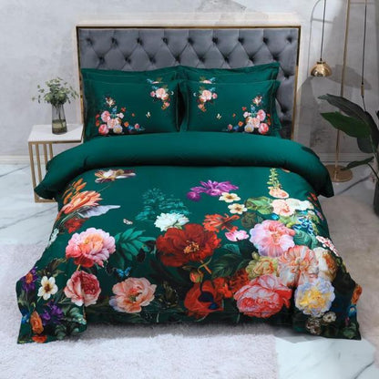 Aida Green Luxury Floral Egyptian Cotton Bedding Set
