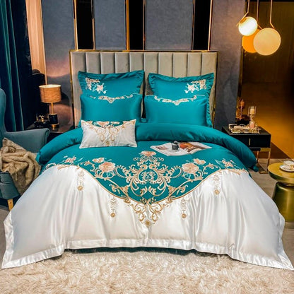 Domitia Turquoise Embroidery Egyptian Cotton Bedding Set
