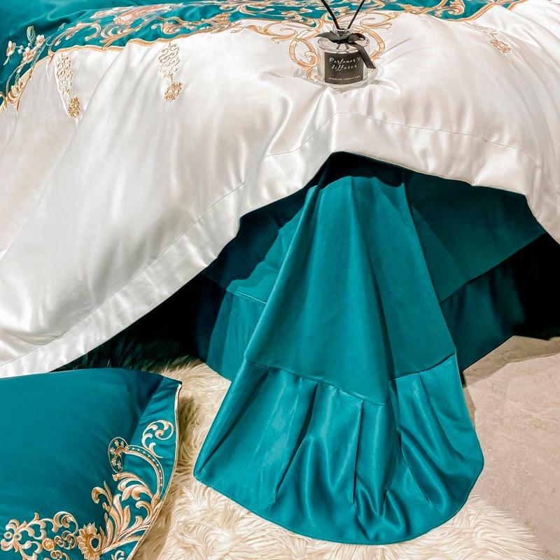 Domitia Turquoise Embroidery Egyptian Cotton Bedding Set