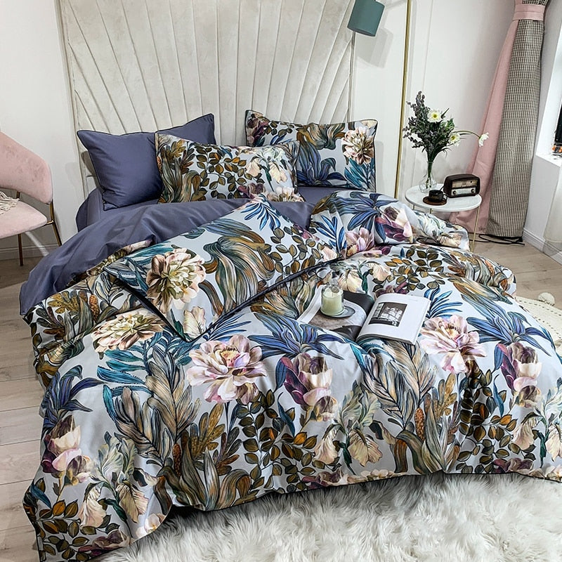 Arjoma Leaf Floral Egyptian Cotton Bedding Set