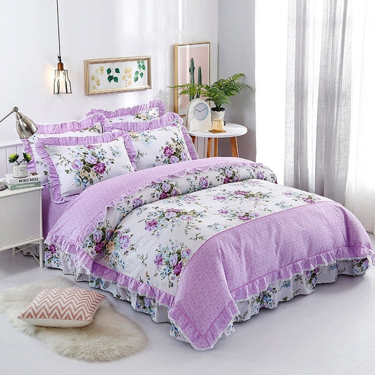 Veronica Lilac Contrasting Floral Printed Egyptian Cotton Bedding Set