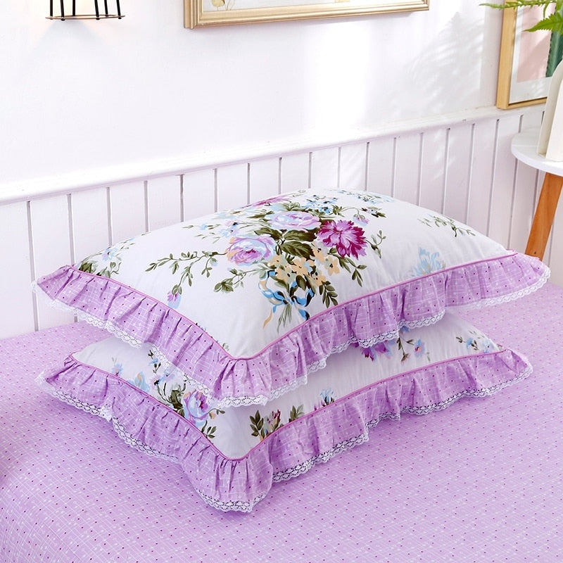 Veronica Lilac Contrasting Floral Printed Egyptian Cotton Bedding Set