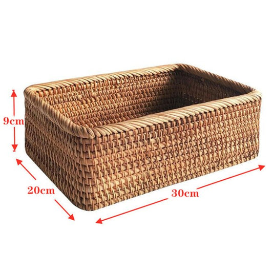 Hand-Woven Rectangular Rattan Basket