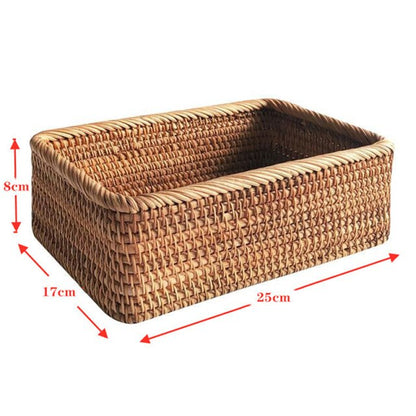 Hand-Woven Rectangular Rattan Basket