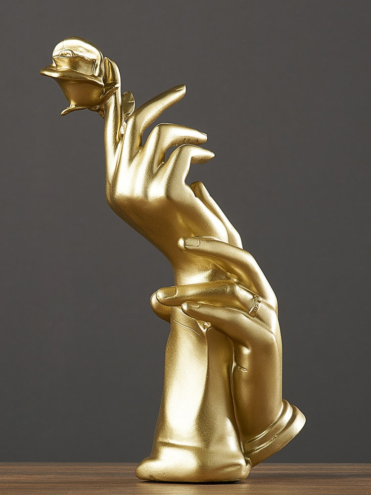 Gold Hand Rose Sculpture