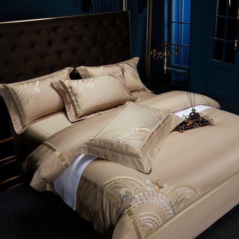 Mia Art Deco Embroidered Border Egyptian Cotton Bedding Set