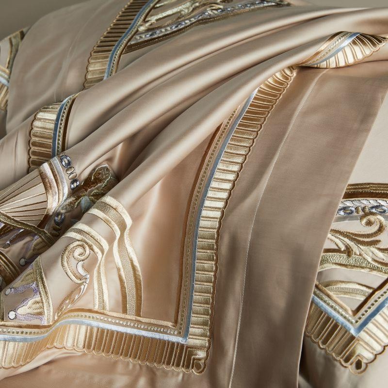 Mia Art Deco Embroidered Border Egyptian Cotton Bedding Set