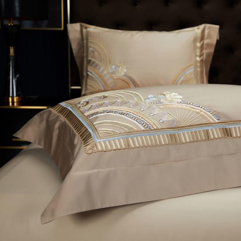 Mia Art Deco Embroidered Border Egyptian Cotton Bedding Set