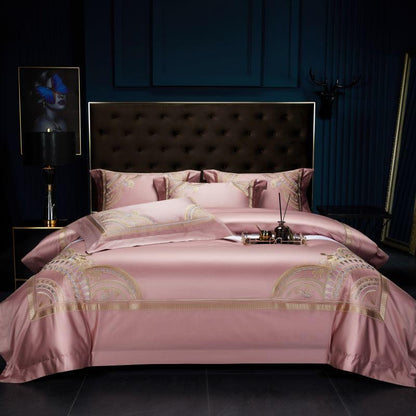 Mia Vintage Rose Embroidered Border Egyptian Cotton Bedding Set