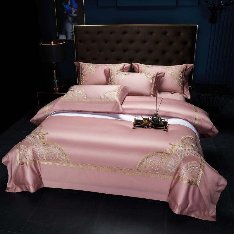 Mia Art Deco Embroidered Border Egyptian Cotton Bedding Set