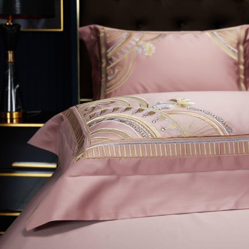 Mia Art Deco Embroidered Border Egyptian Cotton Bedding Set