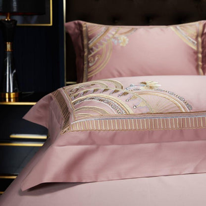 Mia Art Deco Embroidered Border Egyptian Cotton Bedding Set