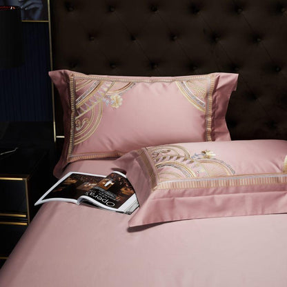 Mia Art Deco Embroidered Border Egyptian Cotton Bedding Set