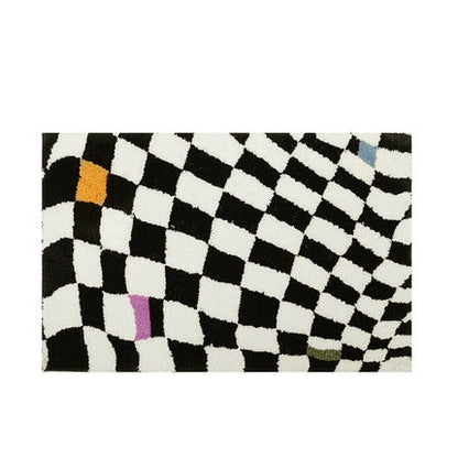 Fluffy Abstract Checkered Rug